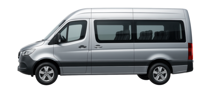 Passenger minibus with large side windows and stylish door handles.