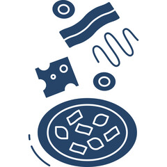 Abstract Dark Blue Food Elements Floating Above A Plate With Geometric Shapes And Wavy Lines Representing Ingredients For A Meal Conceptual Art