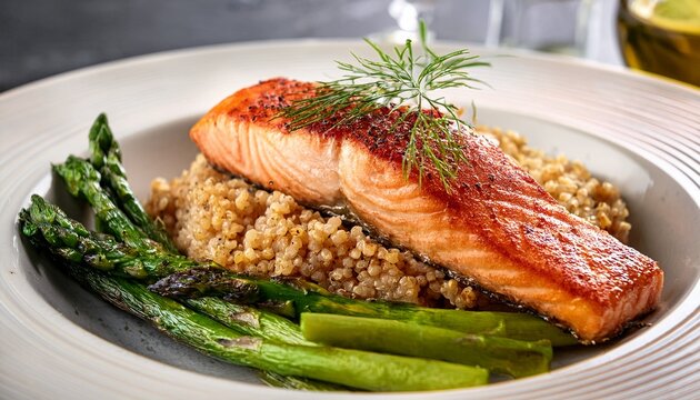 roasted salmon with asparagus and quinoa gourmet plate