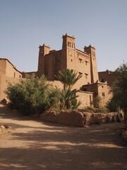 Traditional clay kasbah in the ksar of Ait Ben Haddou. Moroccan architecture, Travel to Morocco.