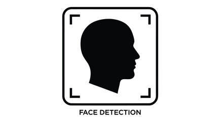 A black silhouette of a human head displayed within a white card with corner brackets