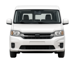 Boxy passenger van with low step entry and side designs.