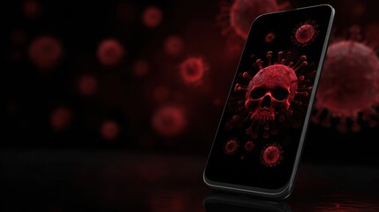 Infected Smartphone Shows Red Skull Pop-Up Indicating Malware Attack on Device Screen