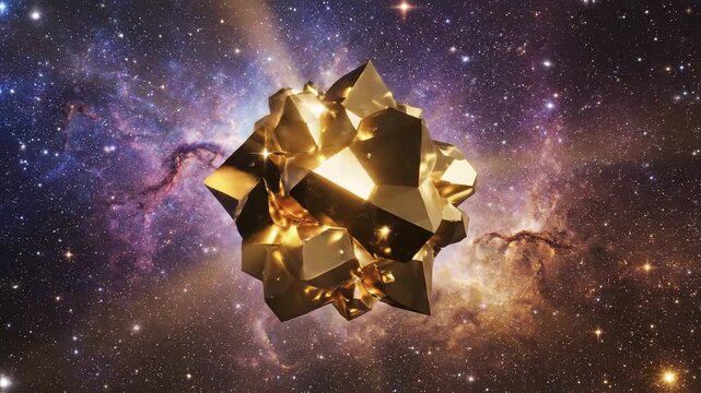 Abstract geometric object floating in a nebula space background