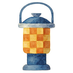 Watercolor Lantern Illustration with Checkered Design