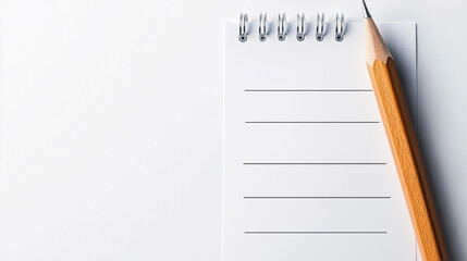 Spiral notepad and pencil isolated on white background. Clean design for to-do list, notes, memos, schedule, plan