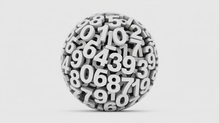 A sphere composed of numerous numbers, representing the concept of data, statistics, or mathematics