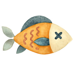 Watercolor Stylized Dead Fish Illustration