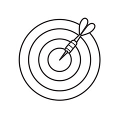 Dart hitting bullseye target line art illustration