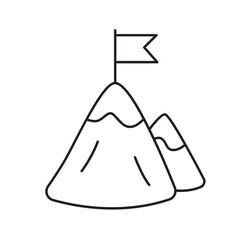 Snow capped mountain with a flag Line Art Illustration