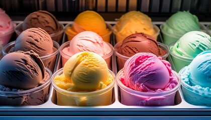 colorful ice cream scoops in display case