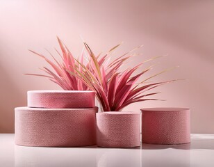 pink plant display on a white surface