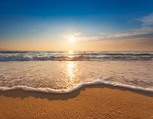 soft focus serene beach landscape with gentle waves and warm horizon