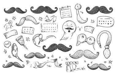 Artist creating playful hand-drawn doodles of different mustache styles celebrating Movember awareness and mens health isolated on transparent background PNG