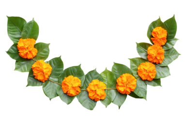 Artist creating a detailed handmade toran using fresh mango leaves to enhance festive and cultural celebrations isolated on transparent background PNG