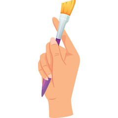 Close Up Of A Person's Hand Holding A Paintbrush Isolated On White Background, Artistic Tool For Drawing And Painting Creative Hobby