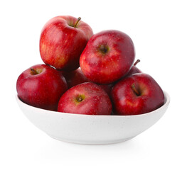 Fresh red apples in bowl isolated on white