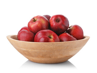 Fresh red apples in bowl isolated on white