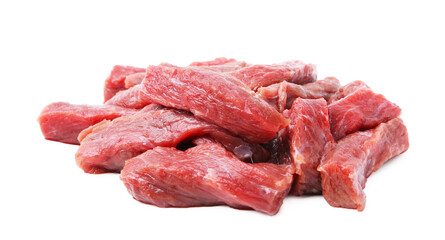Pieces of raw beef meat isolated on white