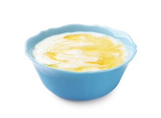 Delicious Greek yogurt with honey isolated on white