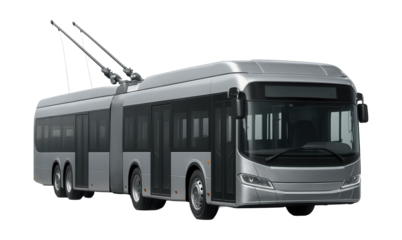 Three-section articulated trolleybus with flexible joints.