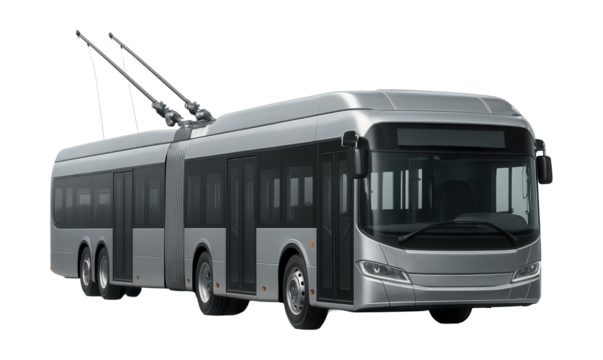 Three-section articulated trolleybus with flexible joints.
