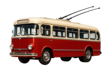 Vintage-style trolleybus featuring a classic two-tone color and rounded design.