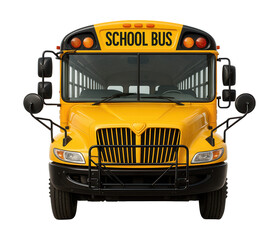 School bus featuring front bike rack and extra side safety mirrors.