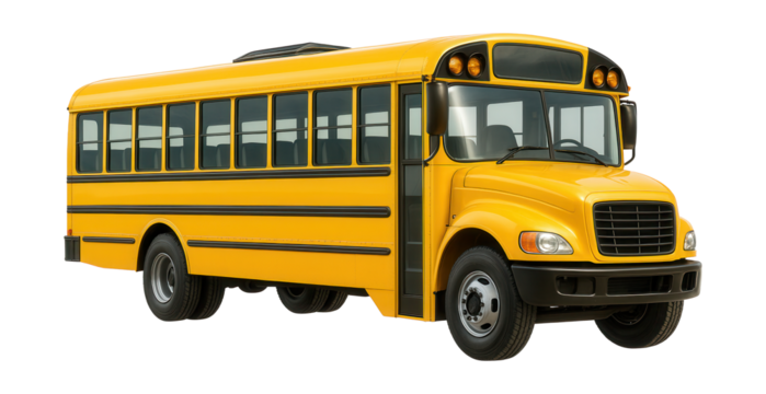 School bus featuring large side windows and a skylight for enhanced natural light.