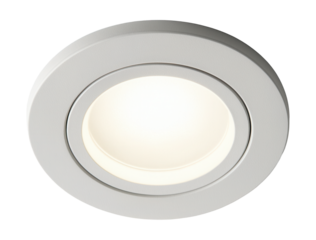 Recessed round LED spotlight mounted in the train ceiling.