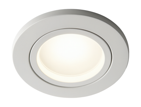Recessed round LED spotlight mounted in the train ceiling.