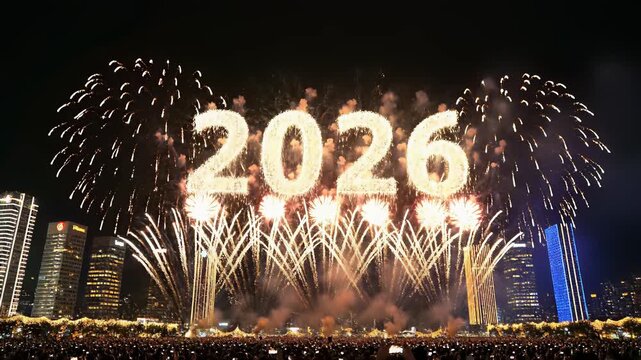 Fireworks exploding in a kaleidoscope of colors across the night sky above a bustling cityscape, perfectly capturing the concept of excitement and celebration synonymous with special events like.