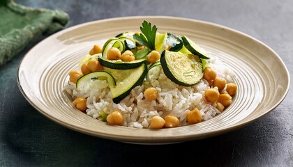basmati rice salad with chickpeas and zucchini complete vegan dish quick to cook