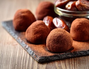 vegan chocolate truffles with cacao and dates