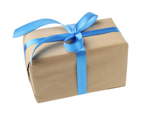 Beautiful gift box in air against white background