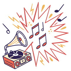 Fototapeta premium An energetic illustration where musical notes appear to be bursting outward with spark lines.