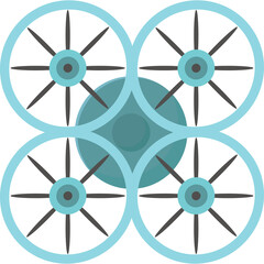 Abstract Four Rotor Drone Illustration With Teal Blue Accents and Dark Gray Propellers on a Transparent Background