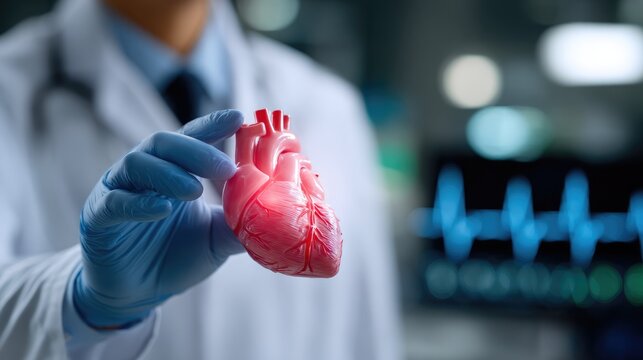 Medical Doctor Holding Anatomical Heart Model in Modern Clinic - Powered by Adobe