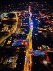 Scenic elevated capture of Alton in Hampshire on the night of the Christmas lights switch on in November 2025