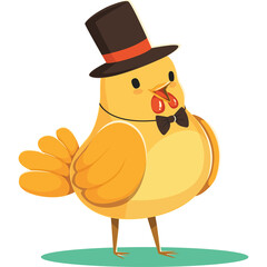 Cute Cartoon Chicken Wearing a Top Hat and Bowtie with a Transparent Background