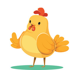 Cartoon Yellow Chicken With Red Comb And Wattle Standing On Green Ground With Transparent Background Giving Thumbs Up Gesture