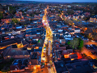 Scenic elevated capture of Alton in Hampshire on the night of the Christmas lights switch on in November 2025