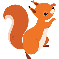 Cute Orange Squirrel Cartoon Illustration with Fluffy Tail on Transparent Background and Black Eyes