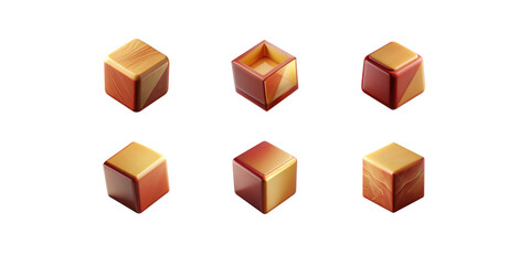 3D wooden cubes isolated on white background natural brown block set smooth texture various light and dark wood tones simple geometric cube icons