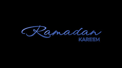 Happy Ramadan Kareem text image in blue color Style on a black background. Islamic image in welcoming the holy month of Ramadan.
