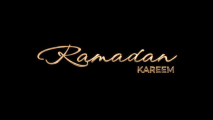 Happy Ramadan Kareem text image in golden color Style on a black background. Islamic image in welcoming the holy month of Ramadan.
