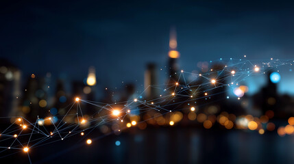 Wireless network and connection technology concept defocused abstract city background digital infrastructure visualization urban connectivity scene communication grid display