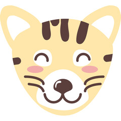 Cute Cartoon Tiger Face Illustration with Big Eyes and Stripes on Transparent Background Perfect for Animal Themed Designs