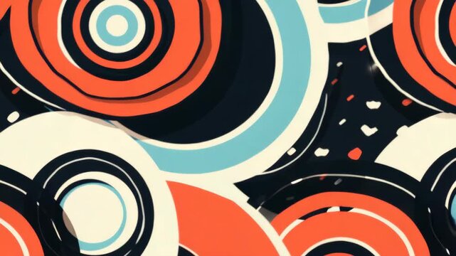 A vibrant digital with abstract patterns featuring concentric circles and a galaxy-like effect.