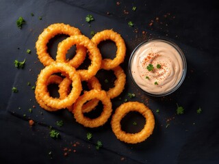 Crispy and tasty onion rings as a bar snack